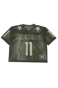 Women's <b>Mesh</b> <b>Crop</b> <b>Top</b> V-Neck Short Sleeve Green Star Print Streetwear Breathable Regular Fit Spring Summer - Product Image 2
