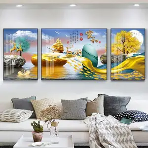 Modern crystal porcelain painting abstract crystal porcelain painting art work with aluminum metal frame living room decoration