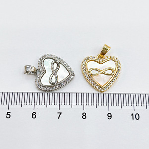 Wholesale Brass <strong>Infinity</strong> <strong>Symbol</strong> Heart <strong>Charm</strong>, Custom Brass Heart Pendant with Natural Shell Inlay - Product Image 4