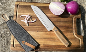 Mới nhất 7 inch Santoku Dao đầu bếp dao thép không gỉ lưỡi gỗ xử lý đầy đủ tang cấu trúc với cảm thấy vỏ bọc - Product Image 4