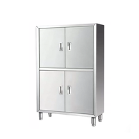 Armoire à porte coulissante en acier inoxydable robuste, armoire de rangement de cuisine commerciale sur pied avec étagères réglables