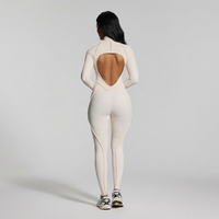 Combinaison de yoga à manches longues avec fermeture éclair, une pièce, très élastique, effet ventre plat, coupe ajustée, vêtements de sport, vente en gros directe usine