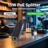 Divisor PoE de 48V a 12V 15W No Aislado IEEE 802.3af Dual PD 12/36 45/78 DC 5.5x2.1mm 1 Puerto para Cámara IP CCTV ANPA AP-PD48V