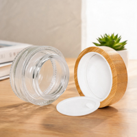 Tarro de Vidrio con Tapa de Bambú, Hermético, Elegante, Natural, para Baño, Dormitorio, Tocador, Tarro Cosmético