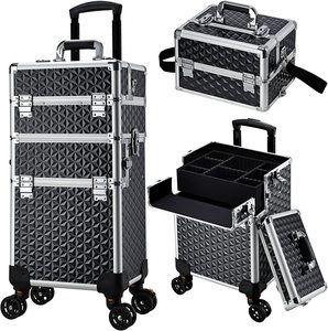 Trolley per il trucco professionale in alluminio Rolling Vanity Cosmetic Case Trolley estetista artista Travel Jewellery Box Cosmetic - Product Image 1