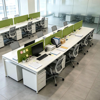 Poste de travail modulaire pour 6 personnes, bureau en mélamine avec tiroir de rangement et gestion des câbles pour bureau ouvert