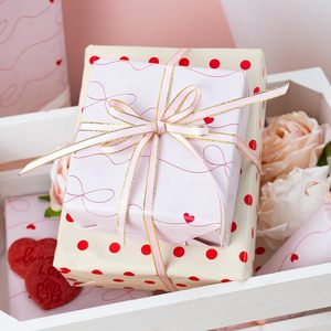 Polka Dot Valentine Wrapping Paper Reversible Pink Beige Heart <b>Bow</b> packaging paper Original customized <b>gift</b> wrapping paper - Product Image 2