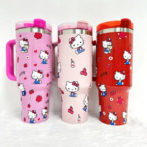 Vaso térmico de acero inoxidable de 40 oz con asa, diseño de dibujos animados, al por mayor, para niñas, reutilizable, bonita botella de agua. - Product Image 5