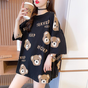 Verano suelto transpirable <span class=keywords><strong>manga</strong></span> corta dormir Tops moda <span class=keywords><strong>mujer</strong></span> dibujos animados estampado estilo largo camiseta - Product Image 5