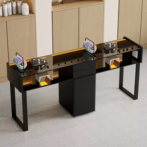 Table de manucure en verre de style simple moderne <span class=keywords><strong>ardoise</strong></span> crème Ensemble de chaises de table double simple de conception moderne manucure - Product Image 3