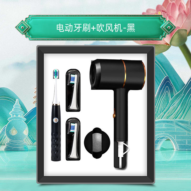 Electric Toothbrush and Hair Dryer Set (Black)