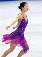 Robe de patinage artistique violette à col en V, dos croisé, ornée de strass, pour filles et femmes adultes