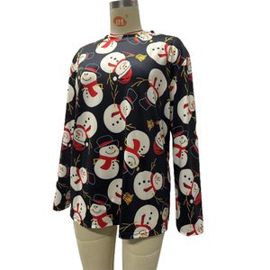 Custom Women Long Sleeve <strong>Tops</strong> Ladies Christmas Designs <strong>Xmas</strong> Printed <strong>Plus</strong> <strong>Size</strong> Crew Neck Women's Blouses - Product Image 4