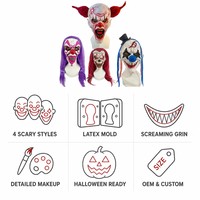 Ensemble de masques de clown d'horreur, lot de 4, en latex, perruques de clown effrayantes, maquillage peint, dents pointues, accessoire de costume d'Halloween