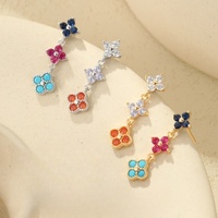 Anting-anting gantung semanggi berdaun empat berlapis emas warna-warni perak sterling 925 SPJ Wholesale, anting-anting kancing semanggi keberuntungan untuk wanita