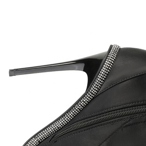 Bottines mi-mollet à talon aiguille et bout pointu pour femmes, <span class=keywords><strong>noires</strong></span>, coréennes, formelles, avec strass, à enfiler - Product Image 6