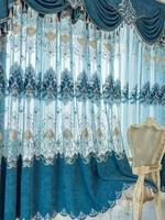 Tissu de rideau brodé bleu de vente en gros d'usine de haute qualité tissu de rideau brodé de style européen vente chaude