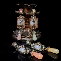 Pendientes Vintage de Estilo Corte, con Zirconia y Calcedonia, un Nuevo Lote de Estilo Chino con un Toque Nacional de Alta Gama