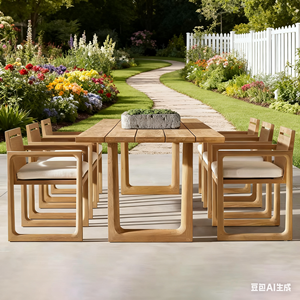 Juego de <span class=keywords><strong>Mesa</strong></span> <span class=keywords><strong>y</strong></span> <span class=keywords><strong>Sillas</strong></span> de Comedor de Madera Maciza para Exteriores Jianfeng - Muebles de Comedor para <span class=keywords><strong>Terraza</strong></span> de Gran Espacio - Product Image 2