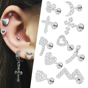 316L Edelstahl Zirkonia Piercing-Ohrringe Tragus Helix Daith Lobe Devil Flat Back Ohr-Nasen-Piercing Labret Körperschmuck - Product Image 1