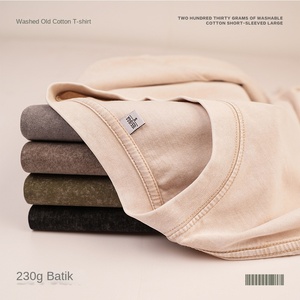 Camiseta Retro de Algodón de Fibra Larga Lavado a la Piedra de 230g, Lisa, Holgada, con Cuello Redondo, Estilo Europeo y Estadounidense, para Venta Transfronteriza - Product Image 3