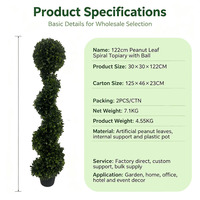 Arbre topiaire artificiel en spirale en forme de feuille d'arachide H122cm, plante verte artificielle en pot pour la décoration de la maison, des mariages, des fêtes, des jardins et des porches