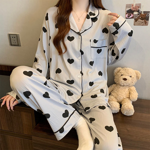 ชุดนอนผ้าลายยับ รุ่นฤดูใบไม้ผลิ สไตล์สาว<span class=keywords><strong>หวาน</strong></span> ลายทาง แขนยาว แบบเกาหลี ชุดลำลองใส่สบายๆ อยู่บ้าน - Product Image 3