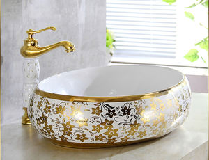 Lavabos en céramique plaqués or faits à la main à Chaozhou KD-03GBG pour salle de bain, lavabo à main en forme d'œuf charmant sur le plan de travail - Product Image 4