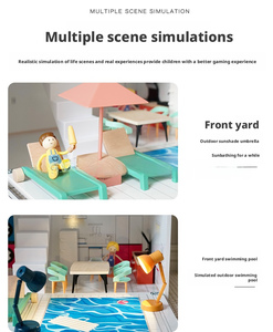 Villa miniature en bois pour poupées, modèle de <span class=keywords><strong>maison</strong></span> de poupée, vente en gros, pour enfants unisexes de 2 à 13 ans, <span class=keywords><strong>jouet</strong></span> DIY bleu - Product Image 5