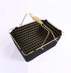 Metal Mesh Wire Shopping Basket With 2 Handle Carry Shopping Basket Chrome Basket For Store