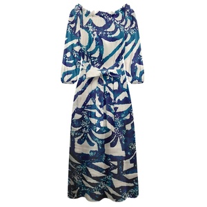 Abito da sera viola elegante di alta qualità con stampa Tie-dye modello tribale polinesiano abito <span class=keywords><strong>monospalla</strong></span> a maniche lunghe da donna - Product Image 5