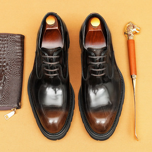 Chaussures Oxford pour hommes en cuir poli, style britannique, à semelle épaisse, rehaussantes, pour affaires et occasions formelles - Product Image 4