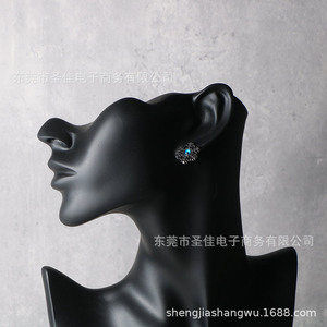 Retro Snowflake <b>Stud</b> Earrings Blue Gemstone <b>Titanium</b> Steel Unisex Everyday Wear CF157 - Product Image 3