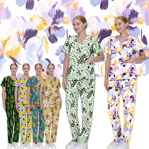 Set di Scrub stampato <span class=keywords><strong>in</strong></span> cotone ad asciugatura rapida con logo personalizzato da ospedale stampato da <span class=keywords><strong>infermiera</strong></span> uniforme da Scrub stampata Unisex uniforme <span class=keywords><strong>in</strong></span> Stock - Product Image 2