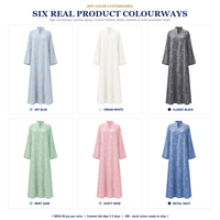 Robe longue Kaftan en coton slub brodé floral vintage, col en V fendu, poignets cloche, ton sur ton, fabrication OEM ODM, marque privée