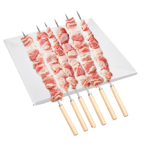 Etiqueta Privada mango de <span class=keywords><strong>madera</strong></span> de barbacoa de acero inoxidable de pinchos palos herramientas accesorios de barbacoa - Product Image 2