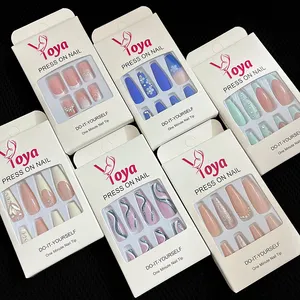 Ongles à pression personnalisés, vente en gros, faux embouts de luxe en acrylique en forme de cercueil, ongles artificiels courts en amande, marque privée, faux ongles