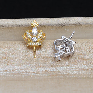 จี้เงินแท้ S925 รูปมงกุฎ แบบเข็มตรง สำหรับผู้หญิง DIY ประดับมุก 13-16 มม. อุปกรณ์เสริม ฐานเปล่า JG5225 ชุบสีทอง 18K - Product Image 3