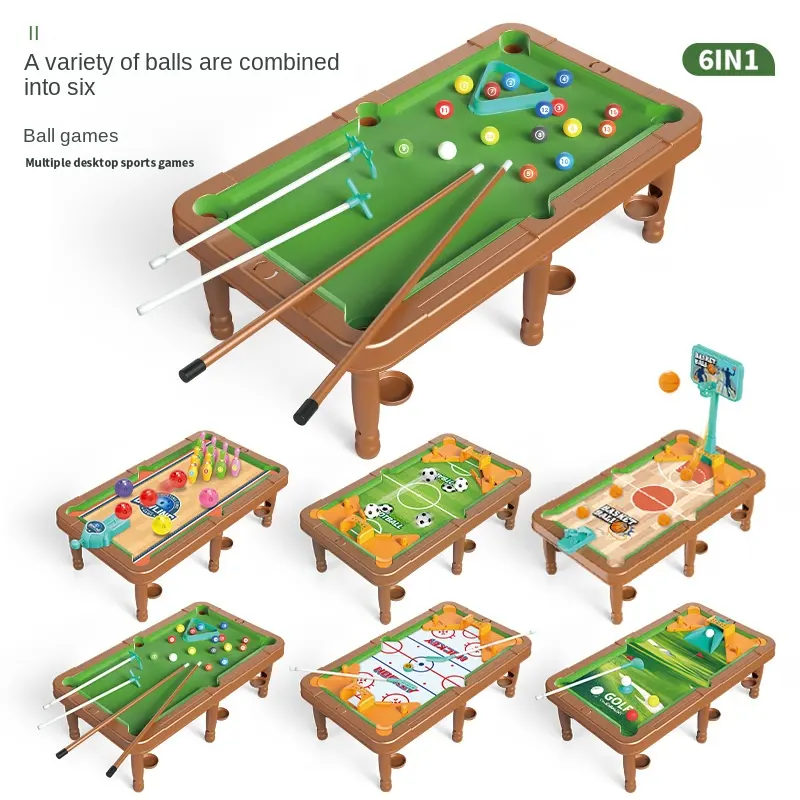 Neues Multiplay-Billardtisch für Kinder 6-in-1-Multifunktions-Brettspielspielzeug Basketball Fußball Indoor Interactive Set