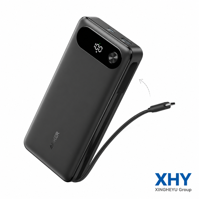 Anker 20,000mAh High Capacity Power Bank Built-in USB-C Cable (65W Li-Polymer)-Black | 1 USB-C 1 USB-A Ports for MacBook Pro/Air