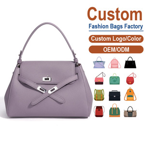 Sac à bandoulière en cuir véritable motif litchi personnalisé avec fermeture à cadenas et anse unique réglable – Direct Usine - Product Image 1