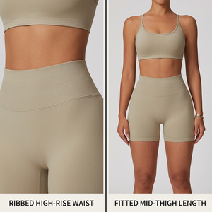 YWKL-9091 Nuevo Conjunto Deportivo de Yoga para Mujer con Logotipo Frontal, Tirantes Cruzados, Shorts de Fitness sin Costuras con Efecto Levanta Glúteos - Product Image 6