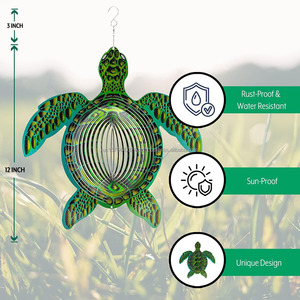 Magnifique tourne-vent tortue pour jardin, patio, décoration extérieure suspendue, sculpture éolienne pour Noël, Pâques, Halloween - Product Image 4