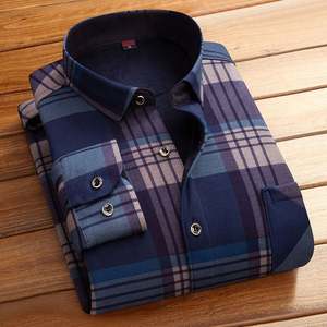 I-0475 <b>Men</b> Autumn Winter <b>Fleece</b> Warm Breathable Eco-Friendly V-neck Solid Long Sleeve Formal Shirt <b>Tops</b> - Product Image 5