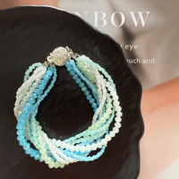 Bracelet en résine multicouche avec perles de cristal bleues et blanches, fermoir diamant, style bohème européen, bijoux faits à la main pour femmes, vente en gros