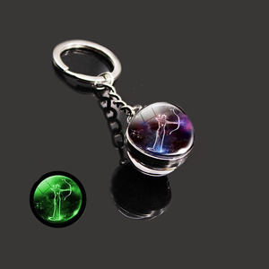 Maoke Selling Fantasy Twelve Constellations Luminous Double Glass Ball Key Chain Accessories Wholesale
