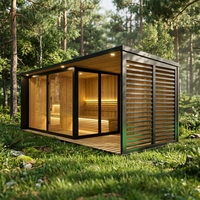 Sauna combiné moderne avec poêle, cabine de sauna extérieure pour 4 personnes, construction en bois massif, chauffage électrique, Bluetooth
