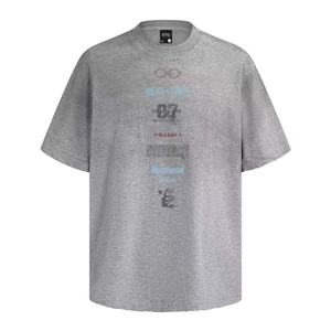 Wholesale Custom Vintage Washed T-Shirt, <b>Distressed</b> Ripped Neck Multi Font Print Oversized Streetwear <b>Top</b> - Product Image 3