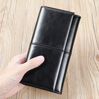 Dompet Kulit Sapi Lapisan Atas Anti RFID Kapasitas Besar dengan Ritsleting, Slot Multi-Kartu, Dompet Kulit Asli untuk Pria Wanita