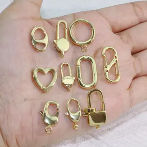 JF1333 Shiny 18K Gold Plated Metal Brass Spring Gate Oval Lobster Clasp Buckle Lock for Necklace Jewelry Making